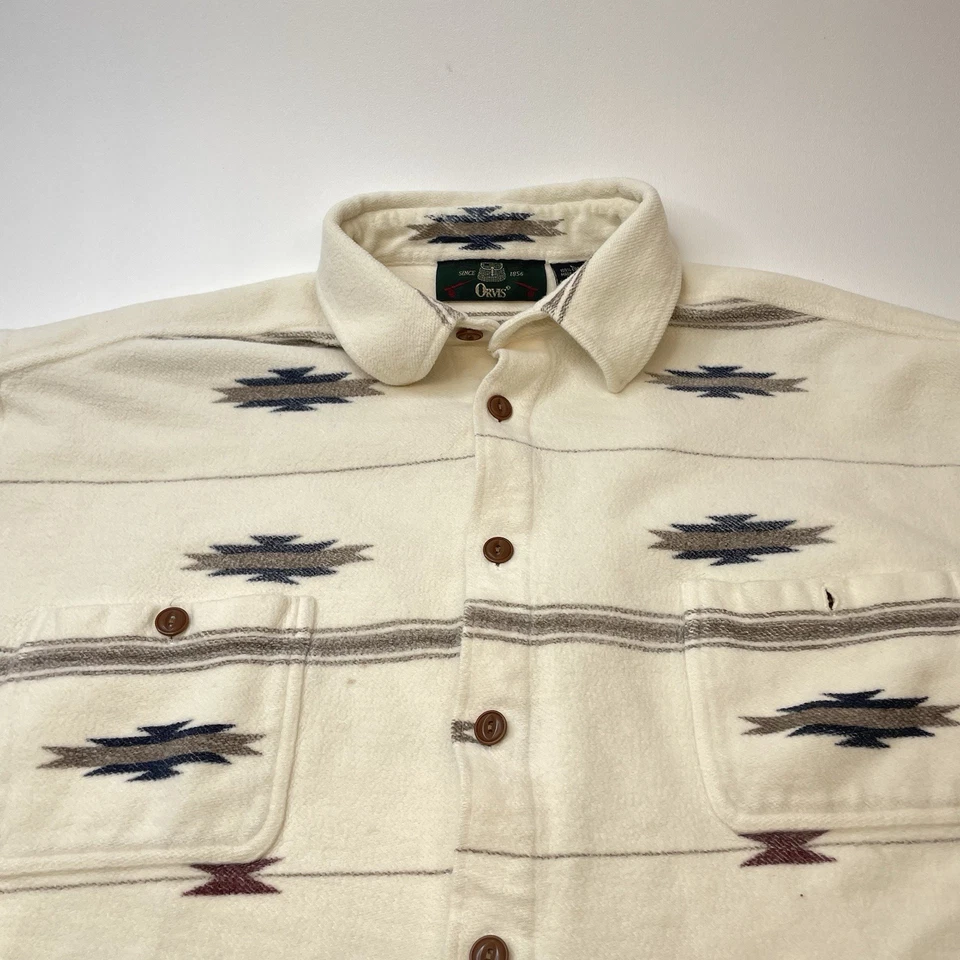 Orvis Aztec Flannel Shacket Shirt Jacket Heavy Cotton Mens Sz L Button Up - Image 2 of 4