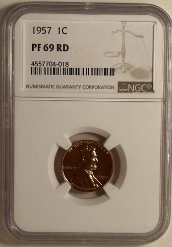 1957 PROOF LINCOLN WHEAT CENT PENNY 1C NGC PF 69 RD, PR69RD