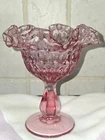 Fenton Glass Colonial Pink Thumbprint Compote GLOWS