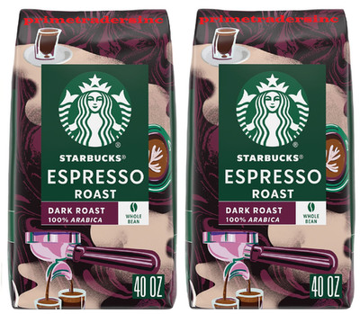 2 Packs Starbucks Espresso Dark Roast Whole Bean Coffee 40 oz Each