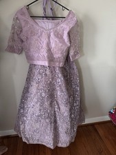 Lavender Embroidered Net Lengha Set for Women with Choli, Skirt, Dupatta