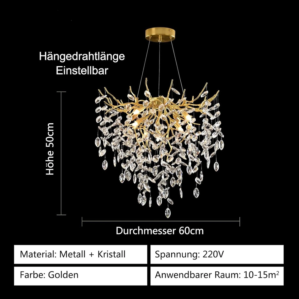 Lámpara de araña de cristal moderna con rama de árbol iluminación colgante de lujo para sala de estar Foto 4 de 4