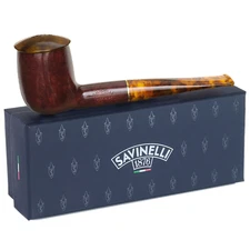 Savinelli Tortuga Smooth 106 Briar Tobacco Pipe + Cap, Turtle Shell Finish
