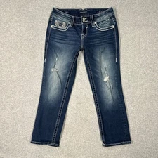 Vigoss The Chelsea Capri Women's Size 3/4 Denim Blue Thick Stitch Distressed
