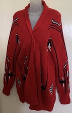 Gianni Bini Red/Black Patterned Open Front Cardigan Size L