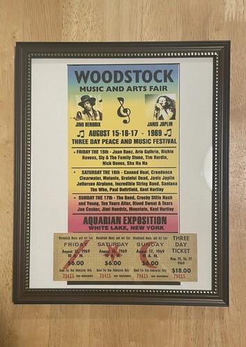 Woodstock 1969 Custom Framed 8”x10” Poster & 2”x 6” Woodstock Ticket | eBay