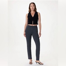 Quince Ultra-Stretch Ponte Straight Leg Pants Charcoal Pull On Elastic Waist