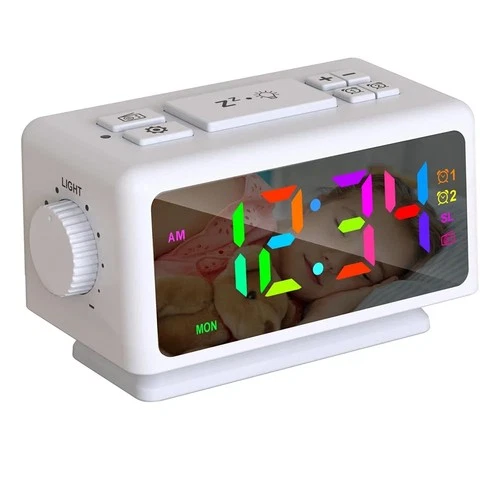 RGB Digital Alarm Clock FM Radio Alarm Clock with 2 USB Ports Timer Snooze (Whit
