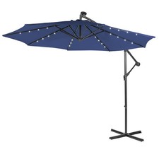 10FT Cantilever Solar Powered 32LED Lighted Patio Offset Umbrella Outdoor Navy