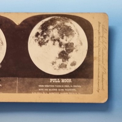 Viktorianische Astronomie Stereoview um 1895 Echtfoto Mondbild von Prof. M. Draper