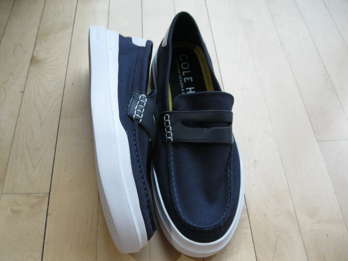 Cole Haan Penny Loafer Sneaker Men 12M Navy Canvas Leather Trim Grand 360 Casual Cole Haan Loafer Blue Casual Shoes for Men for sale | eBay main image 3
