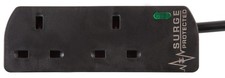 PRO ELEC PELB1952 2 Gang Extension Lead Surge Protected Black, 2m