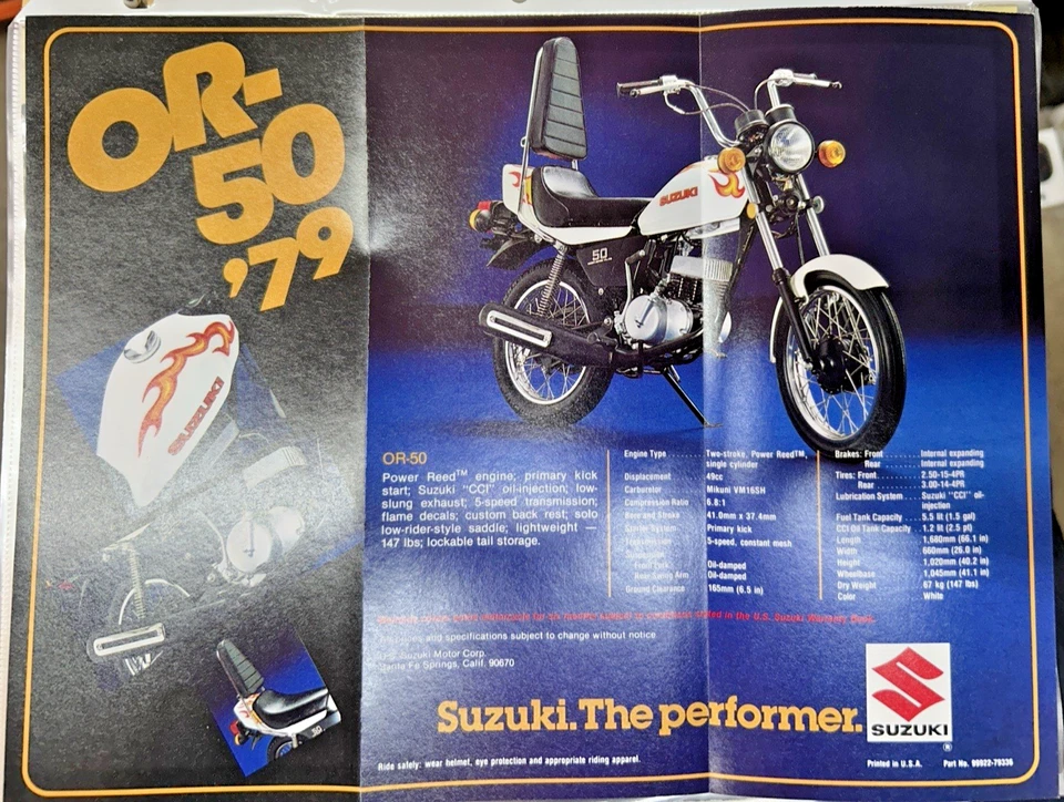 Suzuki JR-50/OR-50 1979 folleto publicitario original Foto 2 de 2