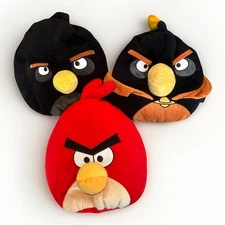 Angry Birds Plush 12” Microbead Pillow Lot of 3 Red & Black Stuffed Animal Toys