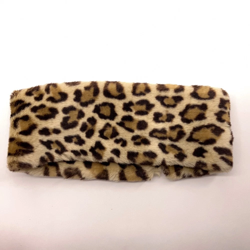 Elastic back wide fluffy fleece leopard print headband for winter