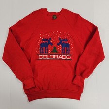 Vtg 80s Colorado Moose Christmas Jerzees By Russell Sweatshirt Sz M Made In USA