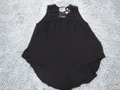 Rain Top Women Medium Black Viscose Cotton Lace Neckline Sheer Keyhole Back Tank - 第 1/9 張圖片