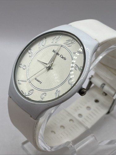Monte Carlo Men's Quartz Watch 41mm Case White Silicone Band- New Battery - 第 3/8 張圖片