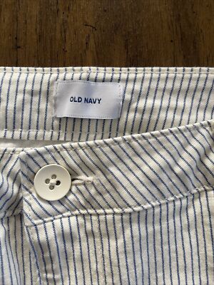 Old Navy Nautical Pants White/Blue Striped Size 16 Stretch W37 L25