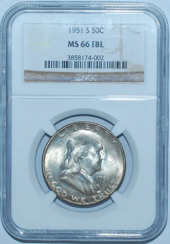 1951 S NGC MS66FBL Full Bell Lines Franklin Half Dollar