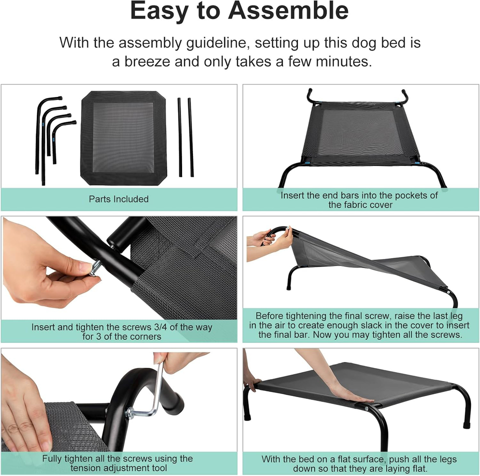 Elevated Dog Bed for Extra Large Dogs, 54" Outdoor Raised Pet Cot, Grey