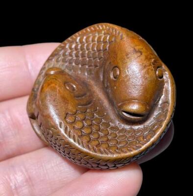 Retro Copper Tea Pet Tea Double Fish Round Pendant Decoration Craft Collection