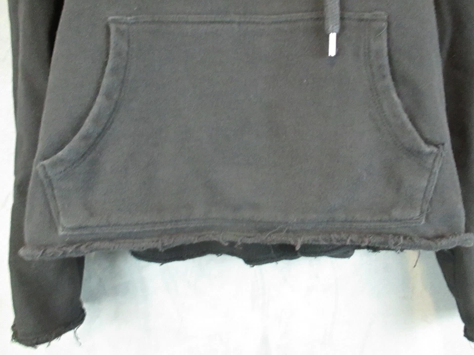 Betsy Johnson Sweatshirt Womens Large Black Cropped Embroidered Raw Hem Grunge - Image 3 of 4