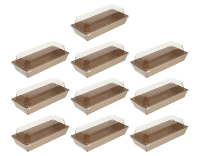 Neu 10 Stck. Rechteckig Kraft Kuchen Brot Snack Bäckerei Verpackungsbox mit klaren Deckeln