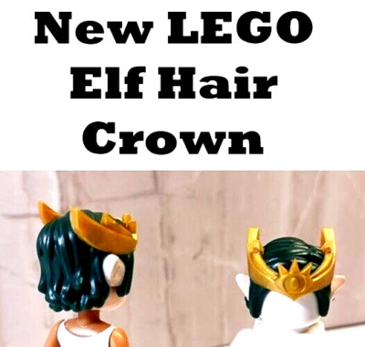 New LEGO Elf King Goblin Green Hair Big gold Crown Nougat ears Elven Forest Guy