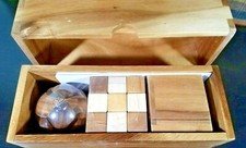 Set of 3 Wood Puzzles - Soma Cube Snake Puzzle Soccer Ball Handmade Gift Set