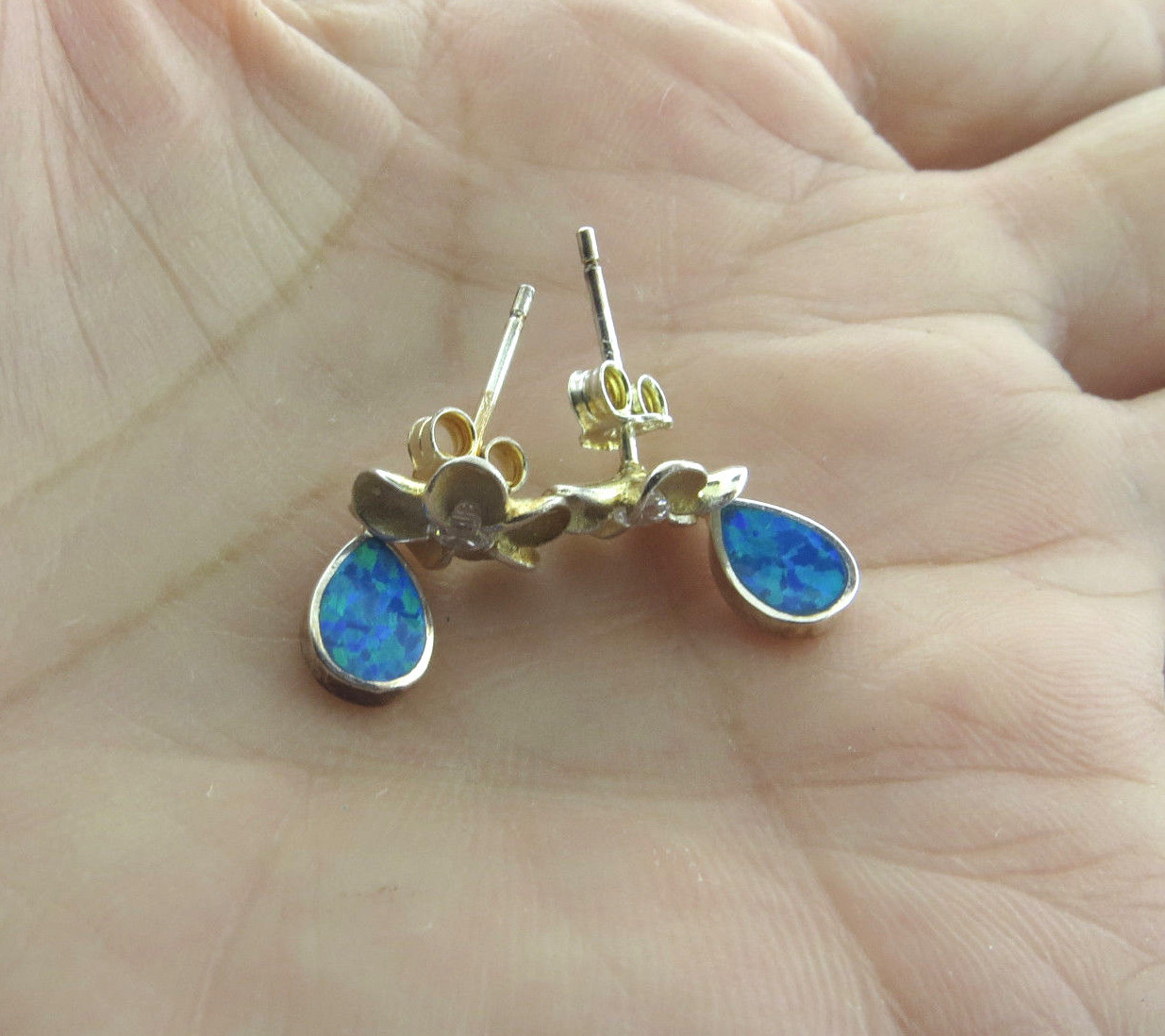 Created Opal Teardrop Dangle Earrings Plumeria  9… - image 3