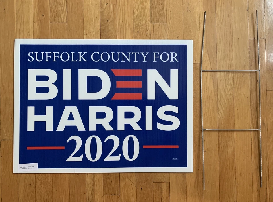 Placa corrugada dupla face BIDEN HARRIS 2020 24”X18” COM ESTACA H-CONDADO DE SUFFOLK - Imagem 2 de 4