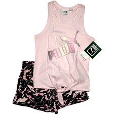 Puma Girls 2pc Shorts Outfit Set Sz 5 Pink Black Tank Top NWT