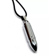 Silver Bullet Pendant Necklace Silver Tone Army Military Unisex Cord Jewellery