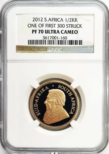 2012 GOLD SOUTH AFRICA KRUGERRAND 1/2 OZ COIN NGC PROOF 70 ULTRA CAMEO 