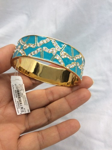 Beautiful vtg Kate Spade Turquoise Enamel Crystal Gold Tone bracelet - Picture 3 of 6