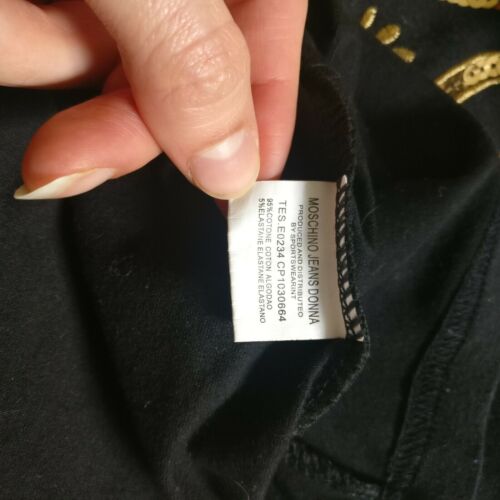 Camicia top vintage jeans Moschino manica corta oro nero impreziosita taglia L - Foto 3 di 8