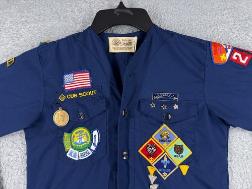 VINTAGE Boy Scouts of America Shirt Youth 12 Blue Long Sleeve Cub 1980 Polyester - Picture 4 of 14