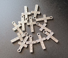 Lot of 12 Deluxe Metal Cross Charms Rosary, Jewelry and Crafts Silver Tone 3/4"