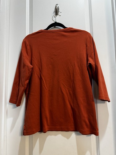 LL BEAN Split VNeck 3/4 Sleeves Tee Armpit To Armpit 21” Large Rust Length 25” - Picture 6 of 7