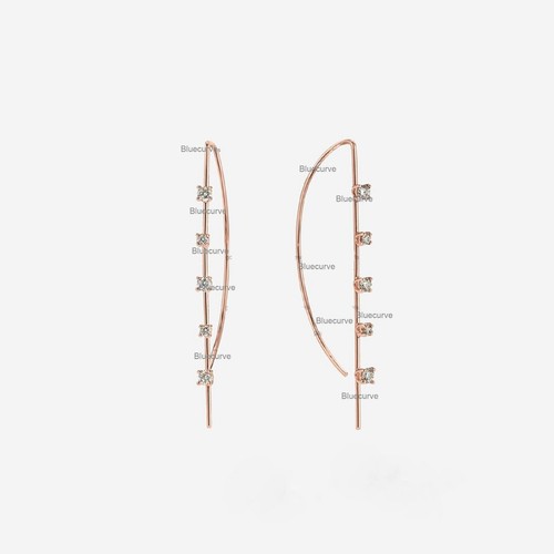 0.26ct Natural 5 Diamonds Gold Wire Threader Earrings in Solid 14k Yellow Gold - Picture 4 of 4