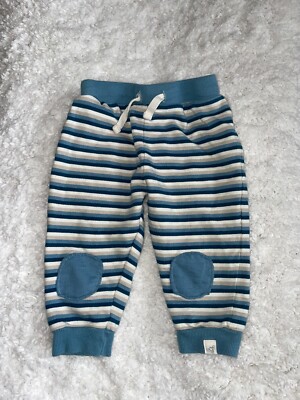 Burt's Bees Baby boy sz. 6-9 mo. blue multicolor striped knee patch pants. Cute,
