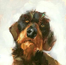 Original Oil Painting Dog Pet Wirehaired Dachshund Puppy Signed Custom Artwork