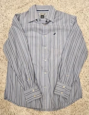 Men's Striped Button Down Shirt, Blue, Worn Twice, Medium, 100% Cotton,from 4080