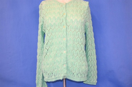 DE COLECCIÓN AÑOS 60 AMERICANA CROCHET TEJIDO VERDE MENTA CON BOTONES CÁRDIGAN MUJER SUÉTER L - Imagen 2 de 3