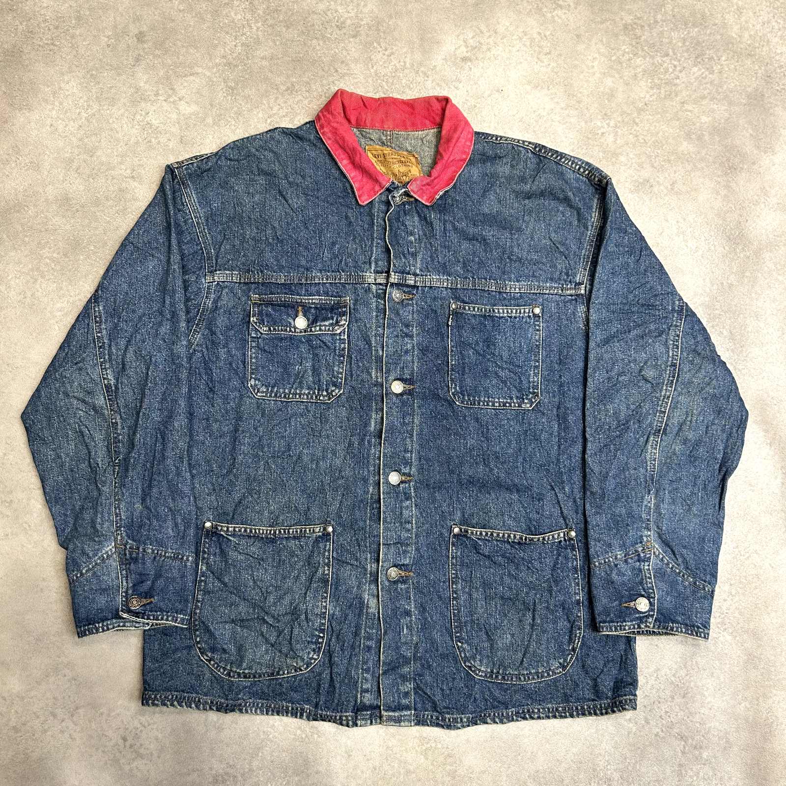 Levis Denim Jacket Mens XL Vintage Cord Collar Button Up Jean Coat, Blue-image