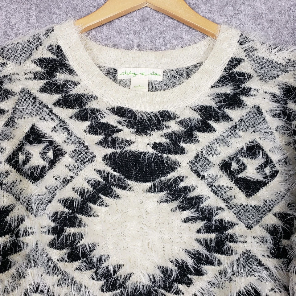 Suéter azteca Staring At Stars Anthropologie para mujer talla M pestañas negras marfil Foto 2 de 4