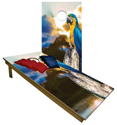 Cornhole Boards w Bags Corn Hole Beanbag Tropical Parrot Yellow Game  Set 