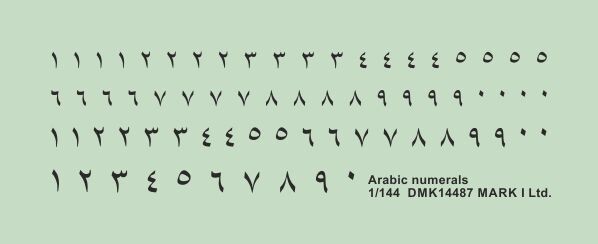 Mark I Decals 1/144 Arabic Numerals Numbers Writing Markings
