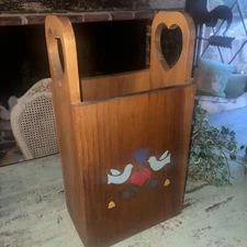Vintage Painted Wood Magazine Rack with Heart Cutouts  7 x 11 x 21" Tall